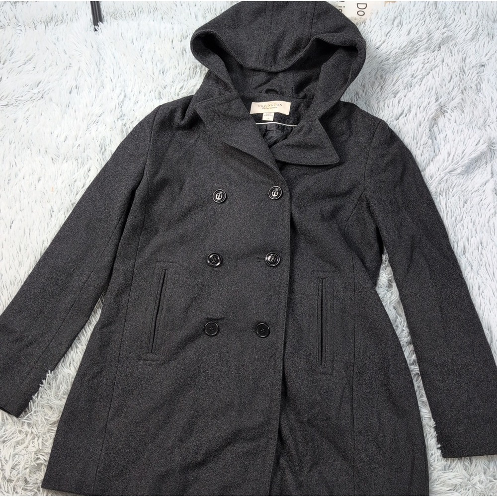 Covington Outerwear Jacket Womens L Gray Hoodie Wool Blend Pockets Comfort